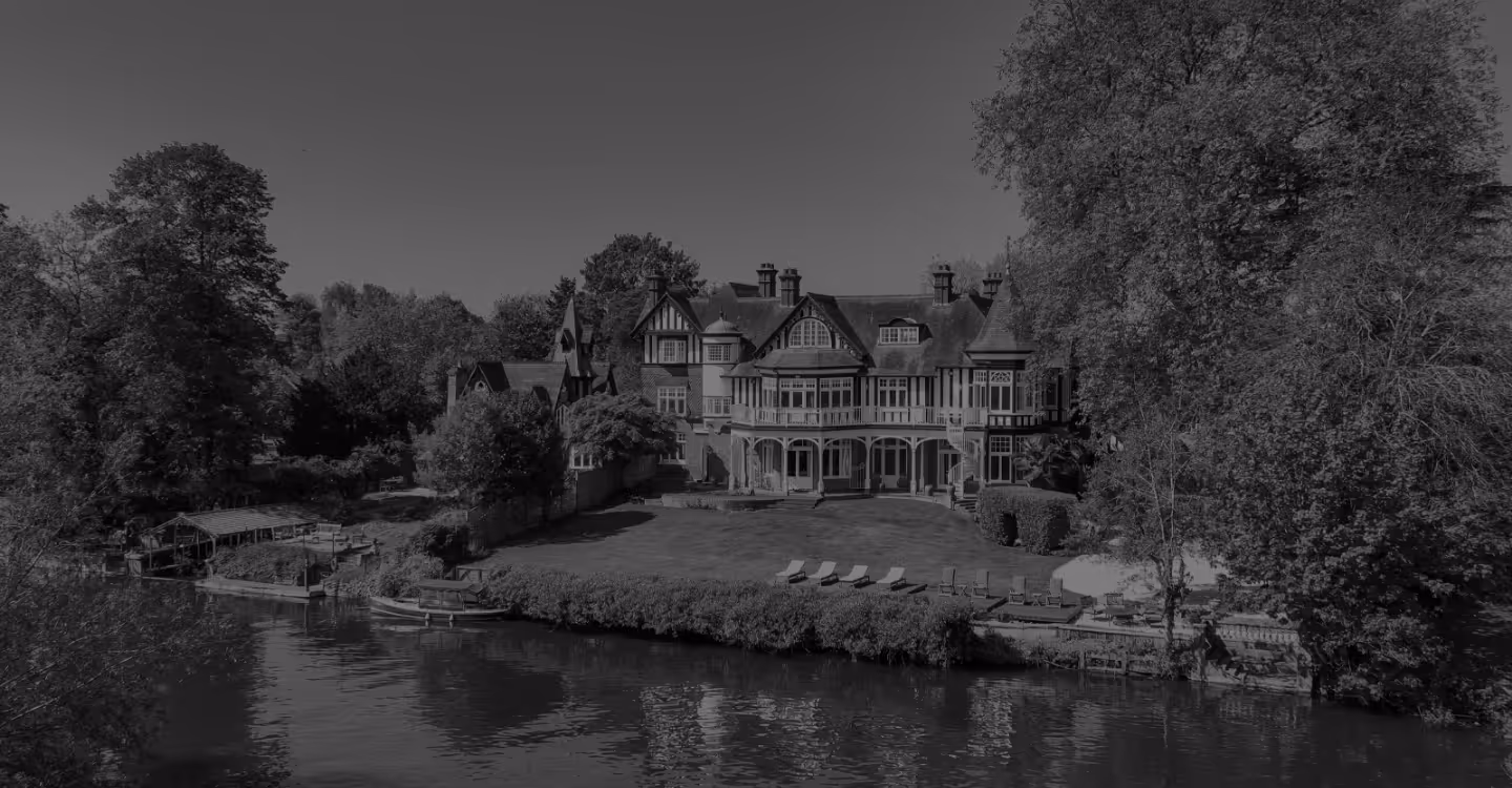 River Arts Club from the Thames, the lawn running down to the water